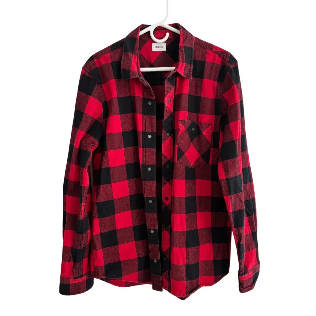 Hudson Jeans 100% Cotton Weston Snap Front Flannel Shirt Buffalo Plaid Men's L